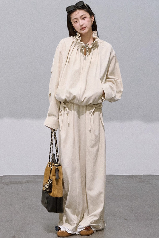 Lyocell Embroidered Drawstring Jacket Set-Up