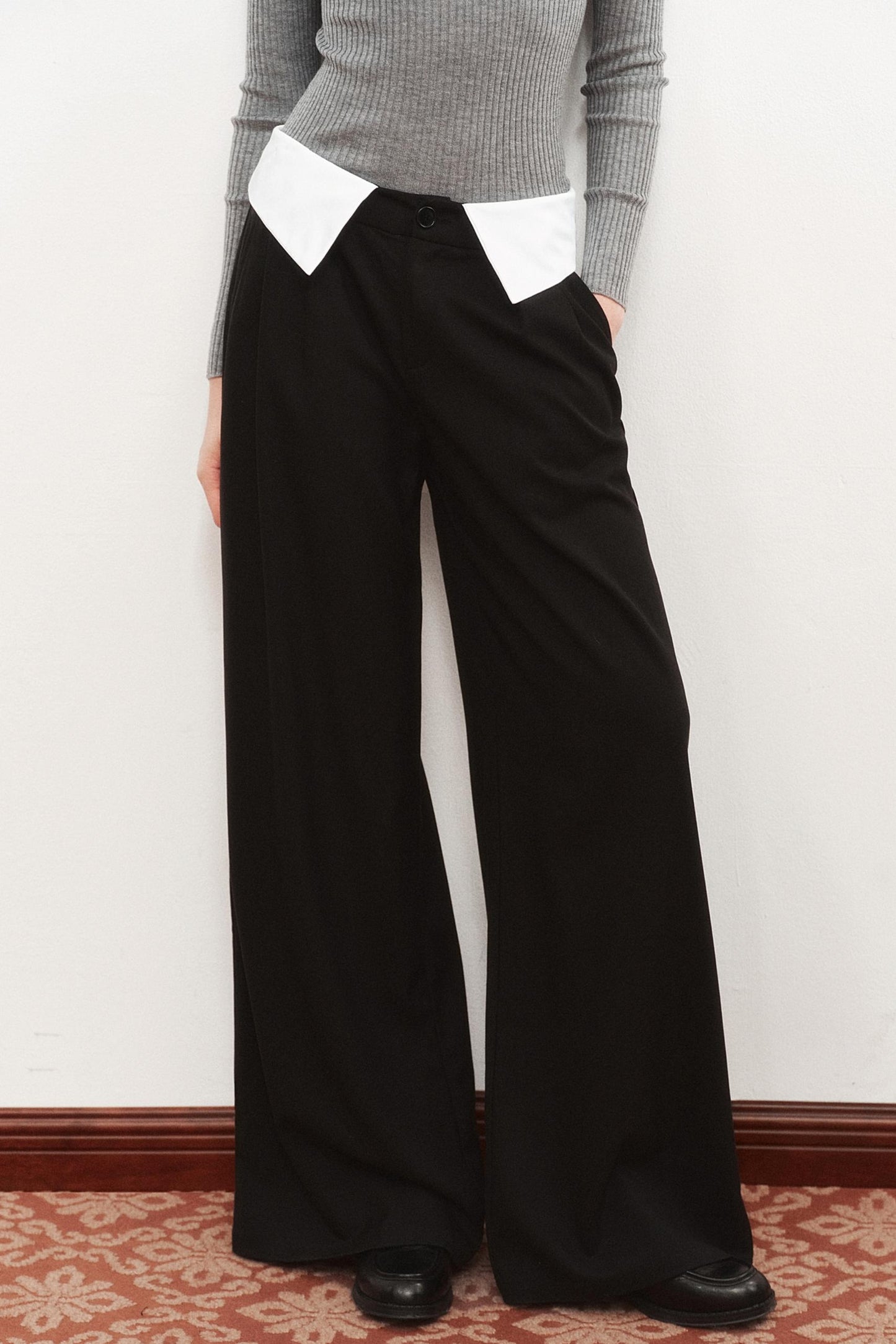 Gray Wide-Leg Suit Pants