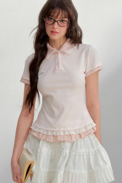 Retro Fake Two-Piece Polka Dot Knit Top