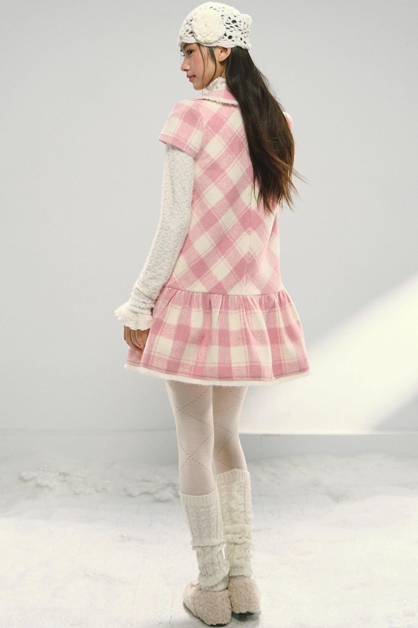 Christmas Doll Collar Tweed Dress Set-Up