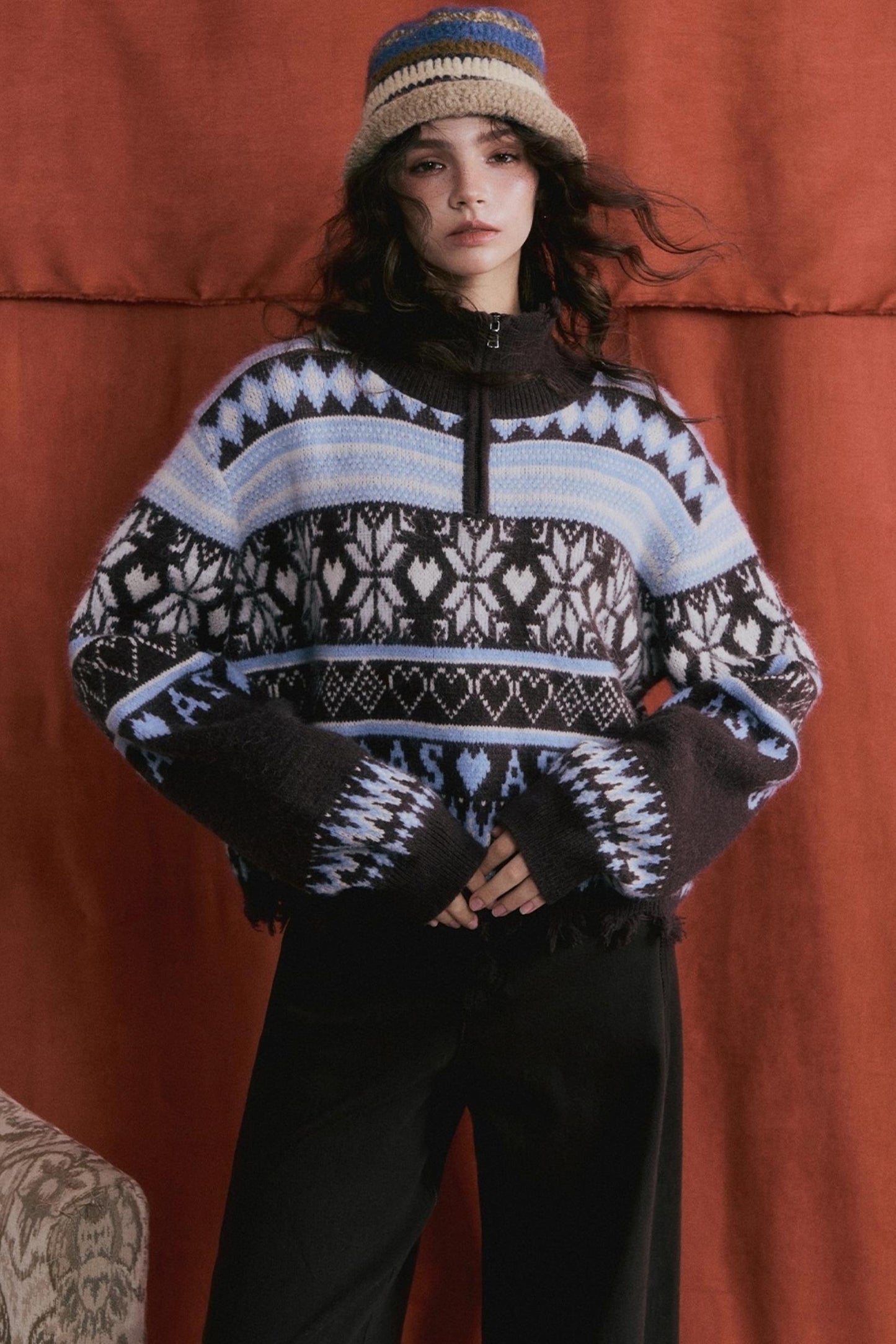 Fair Isle Knit Cardigan Set-Up