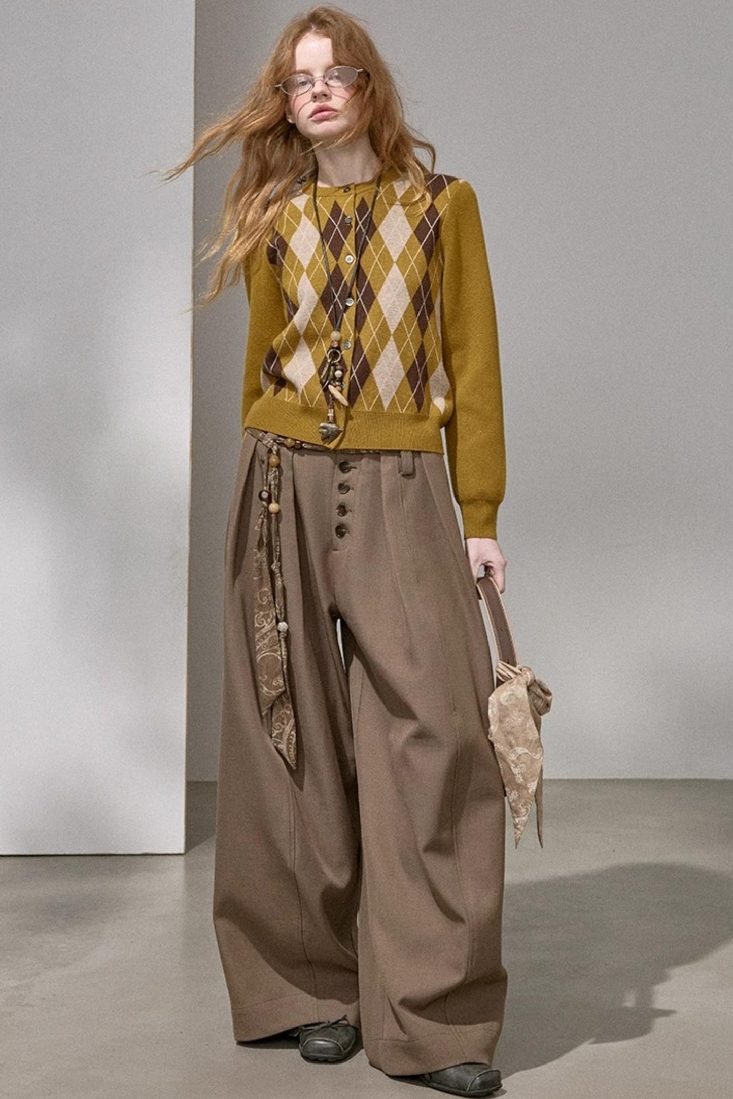 Retro Diamond-Pattern Knit Top