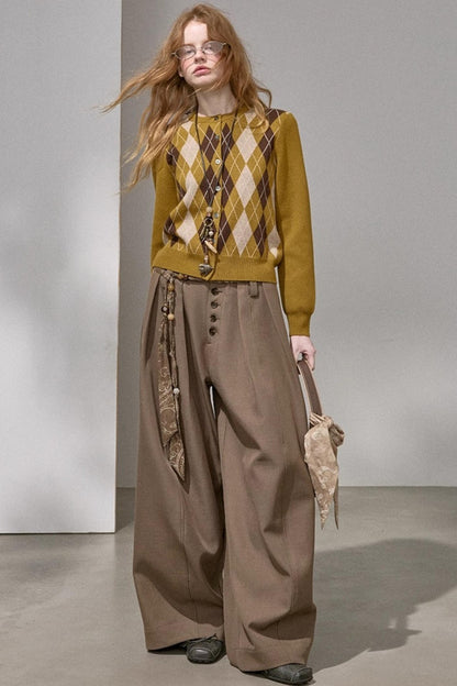 Retro Diamond-Pattern Knit Top