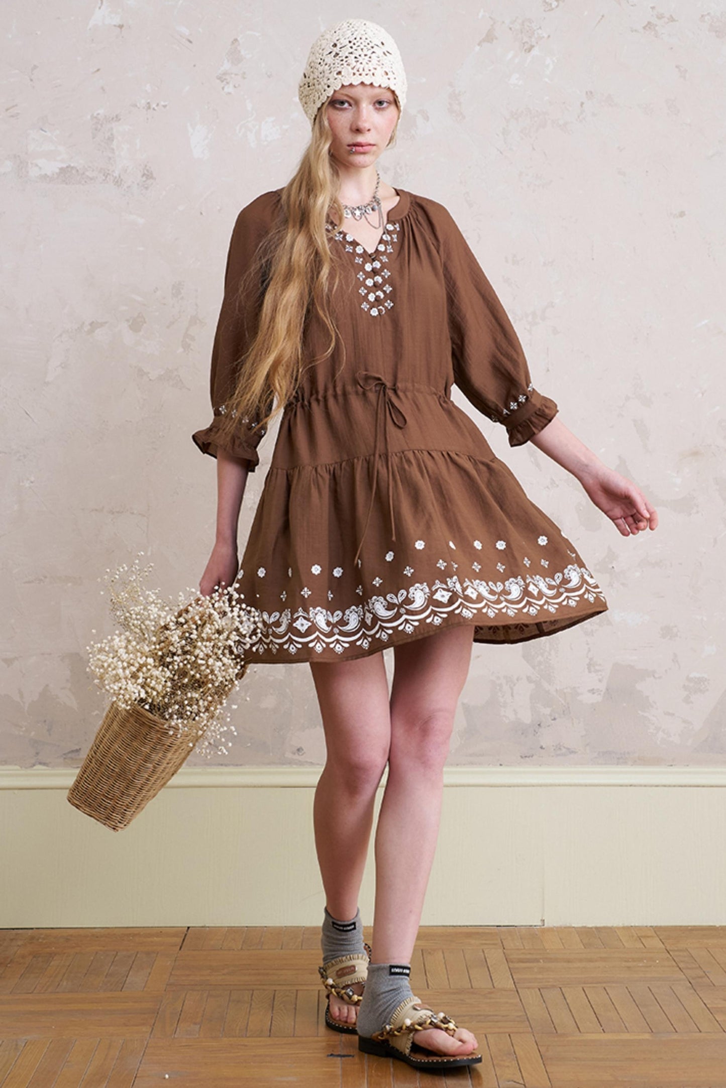 Summer V-Neck Drawstring Dress