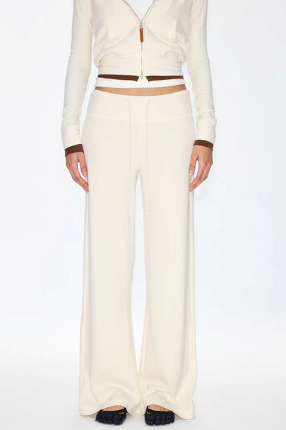 Color-Blocked Zipper Sweatshirt Top Set-Up