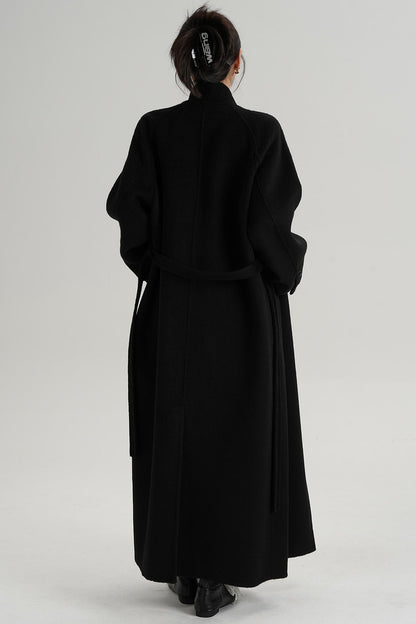 Diagonal Collar Woolen Long Coat