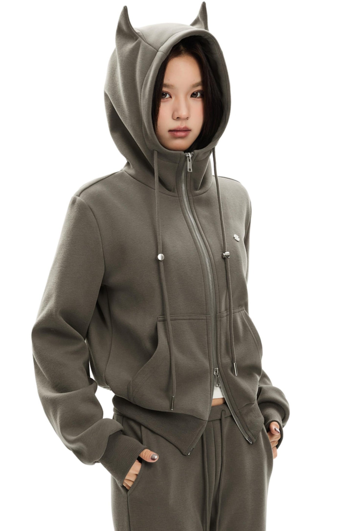 Double Zipper Short Hooded Jacket