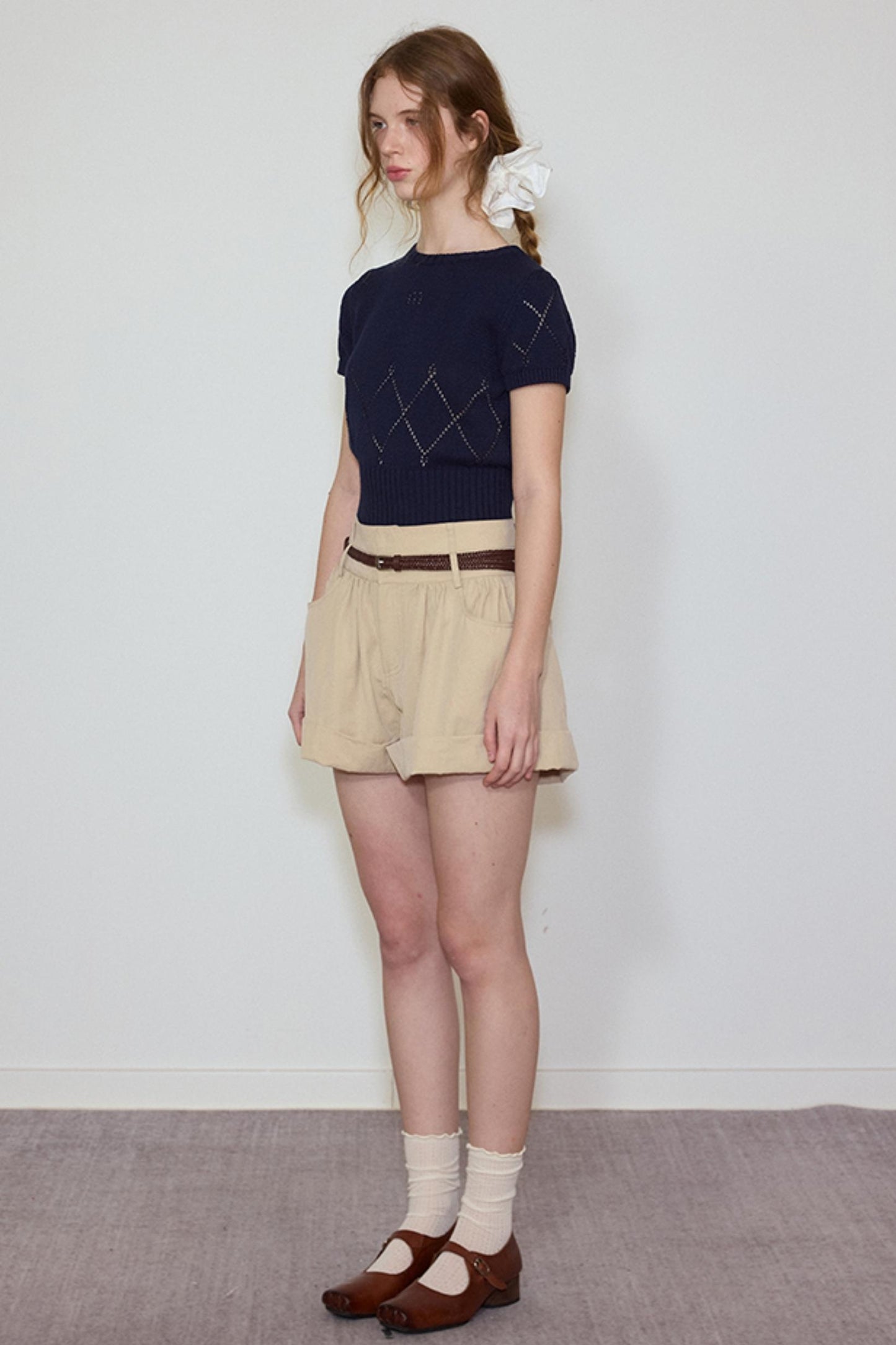 White- Navy Knit Tee