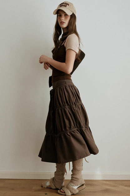 Sunset Suede Spliced Belt Umbrella Skirt