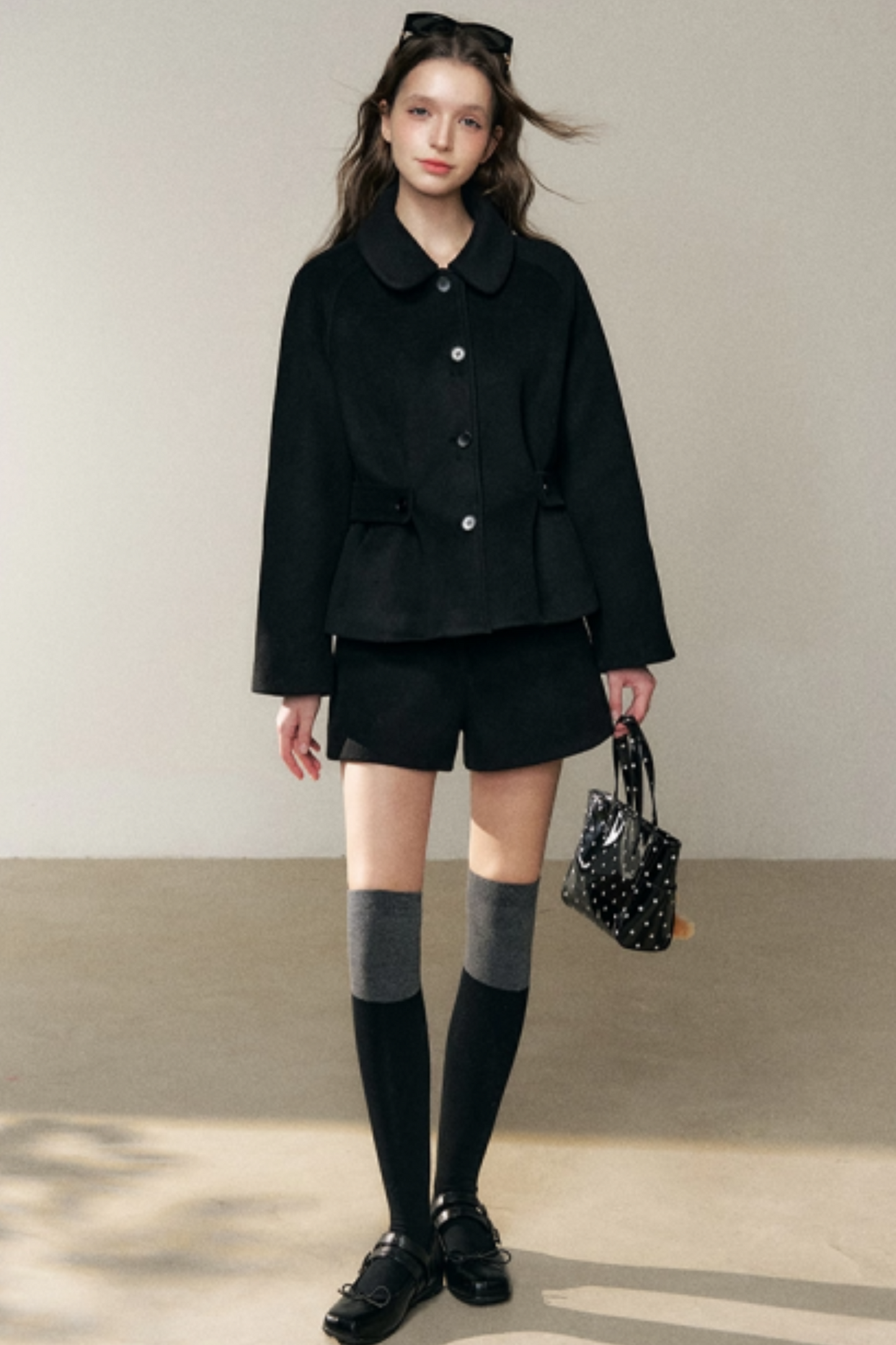 Black Doll Collar Wool Coat