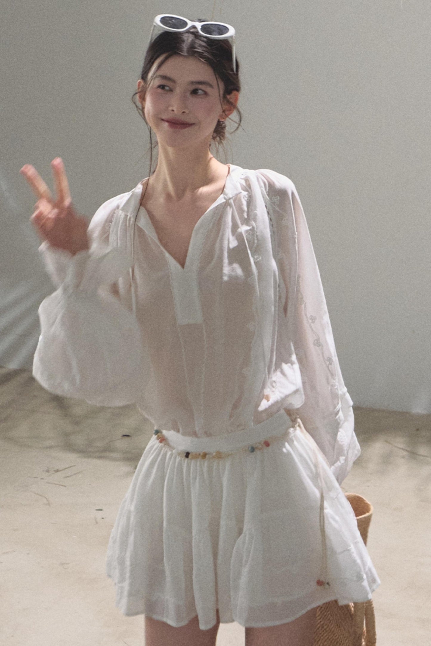 Relaxed Bubble Sleeve Skirt Set-Up