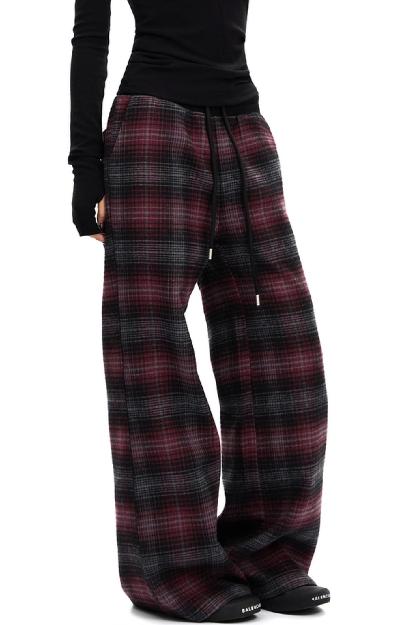 Retro Red Plaid Straight Pants