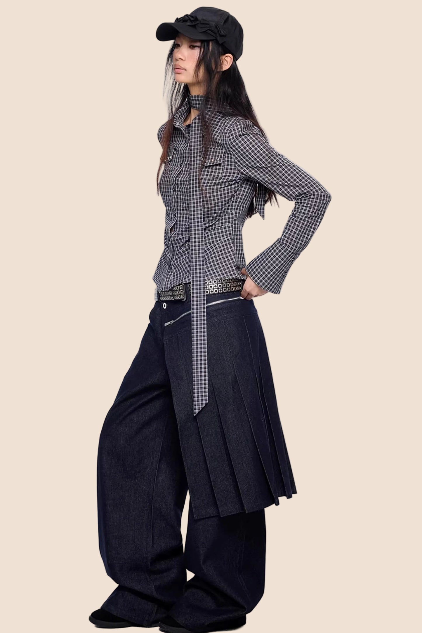 Plaid Retro Lace-Up Shirt