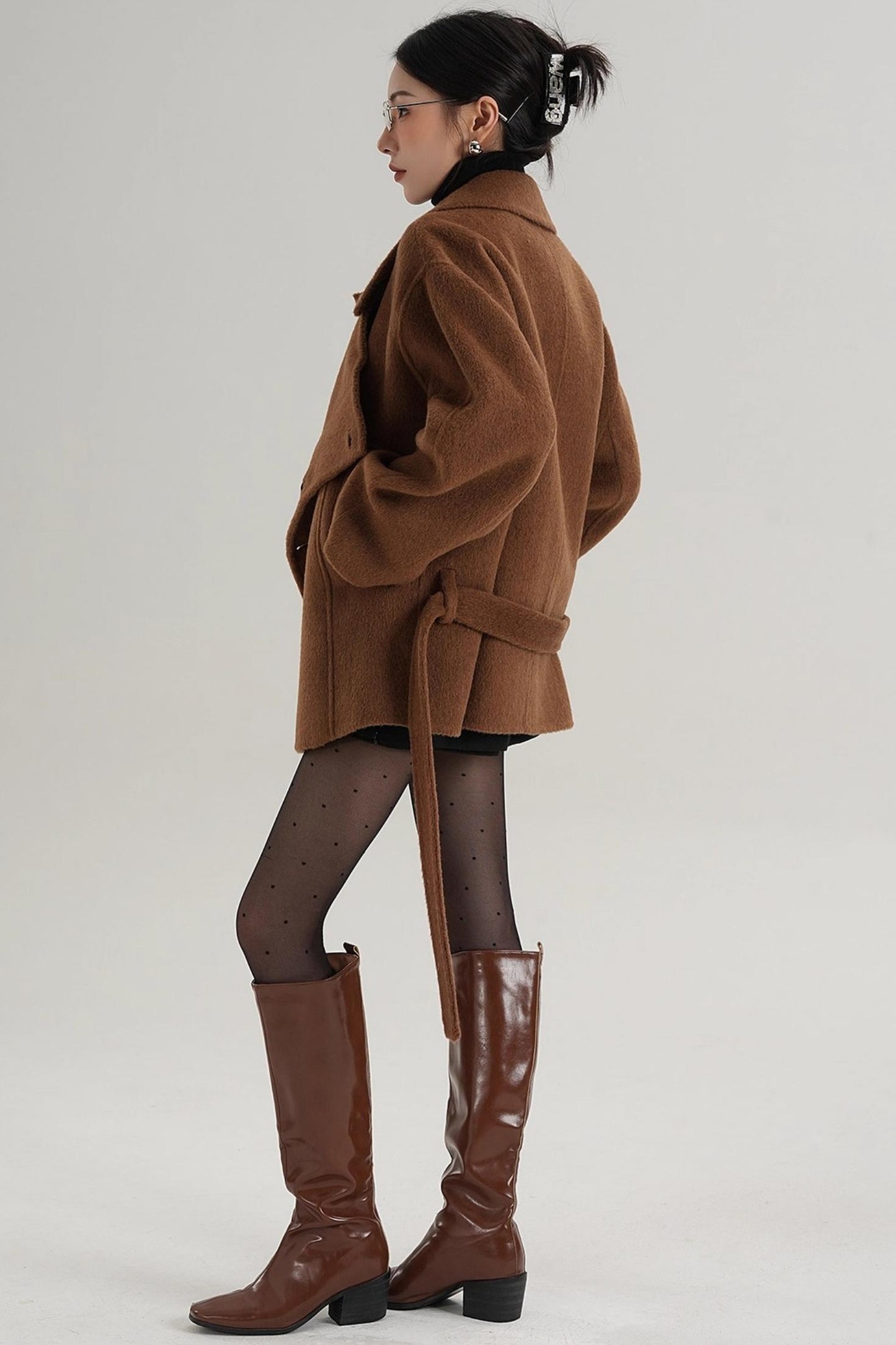 Elegant Woolen High-Waisted Coat