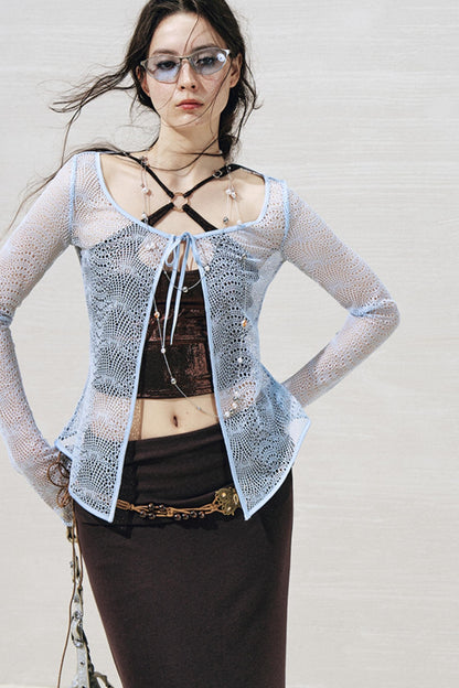 Lace Metallic Cardigan Set