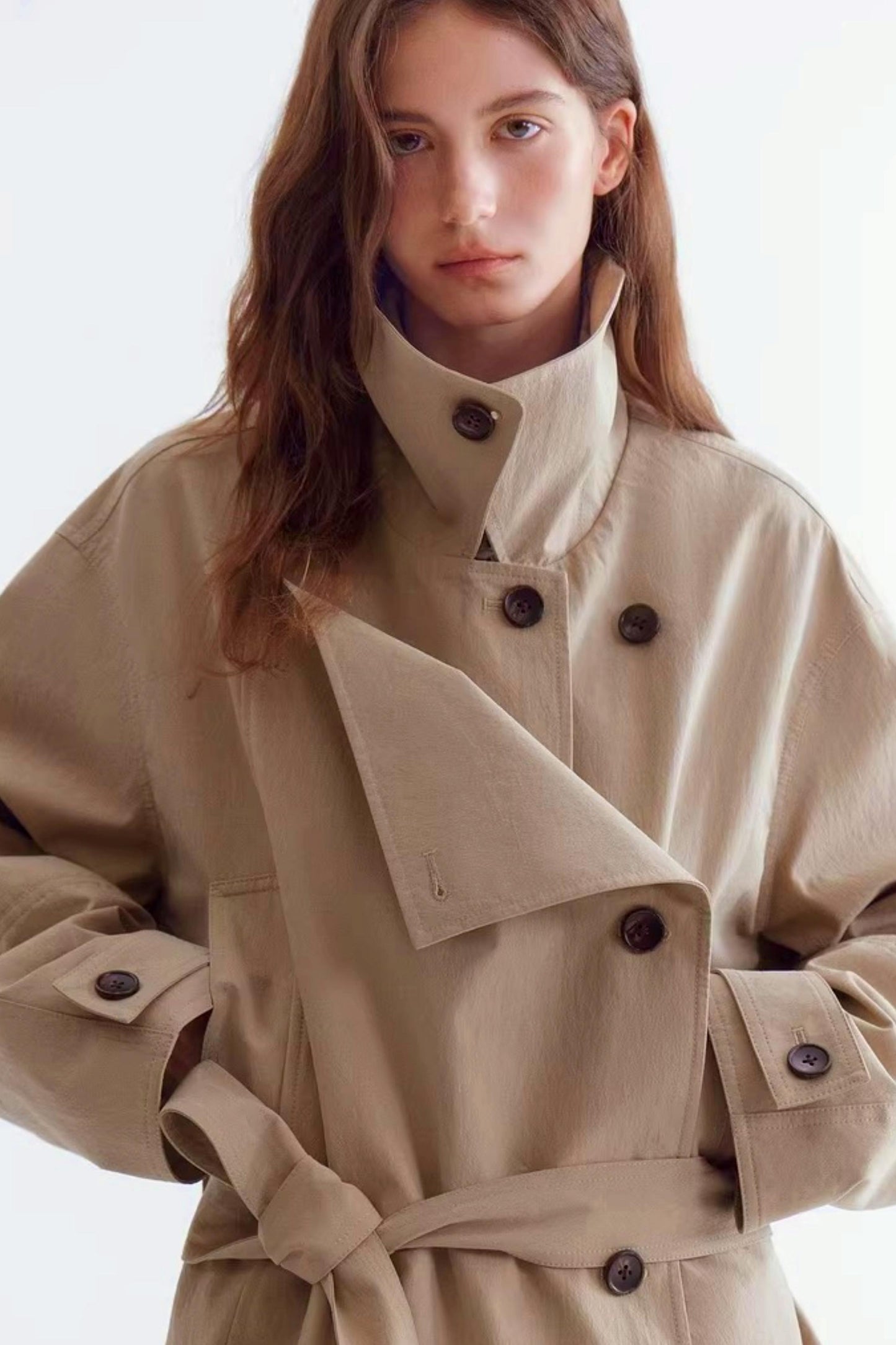 Double-Breasted Lace-Up Trench Coat