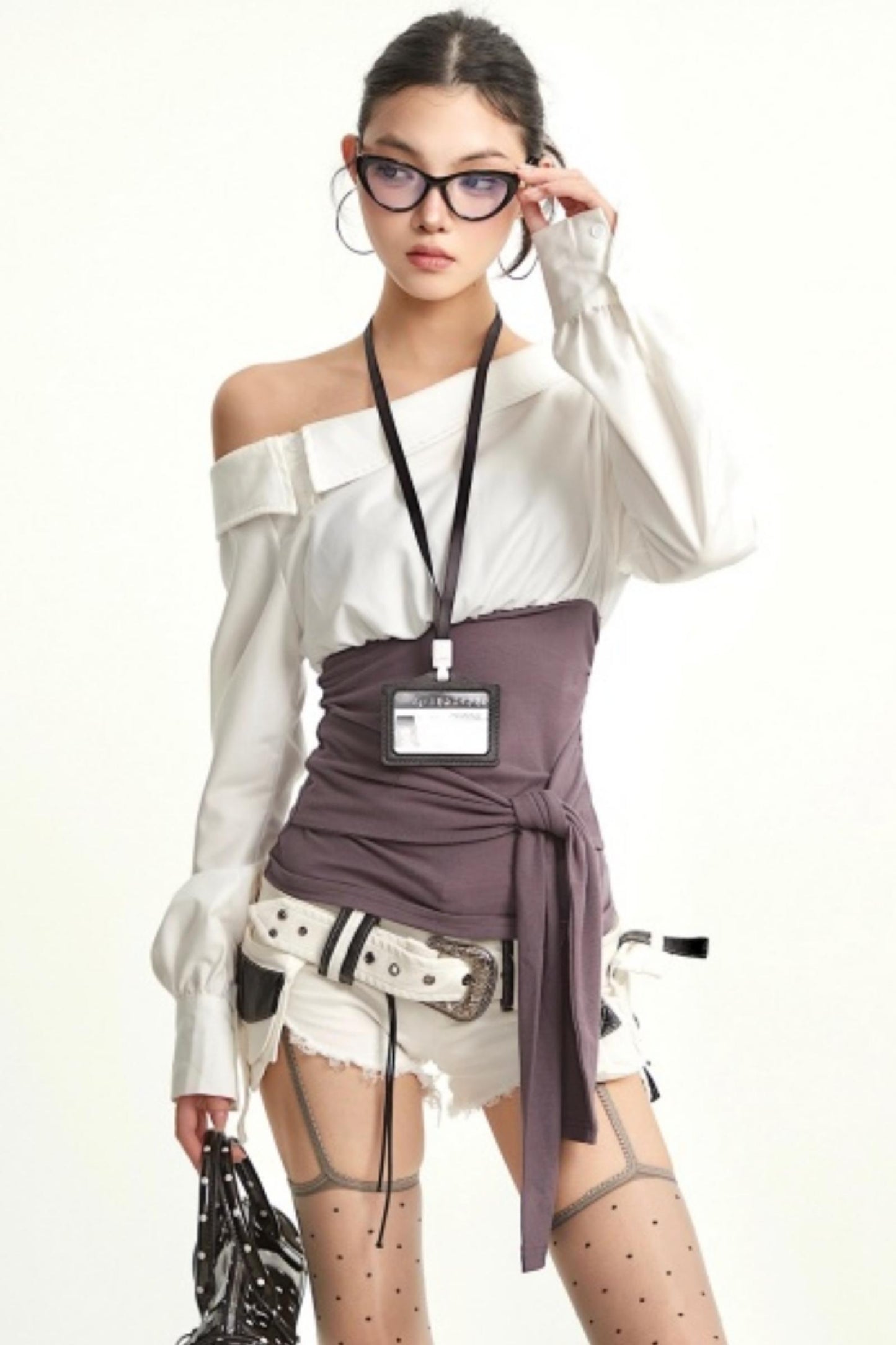 Mature White Off-Shoulder Shirt