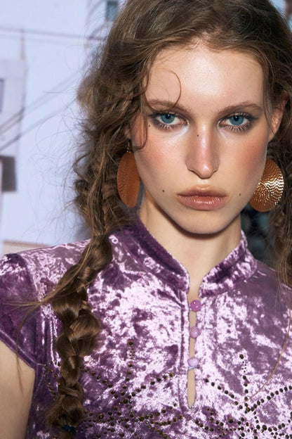 Porcelain Velvet Cheongsam Dress