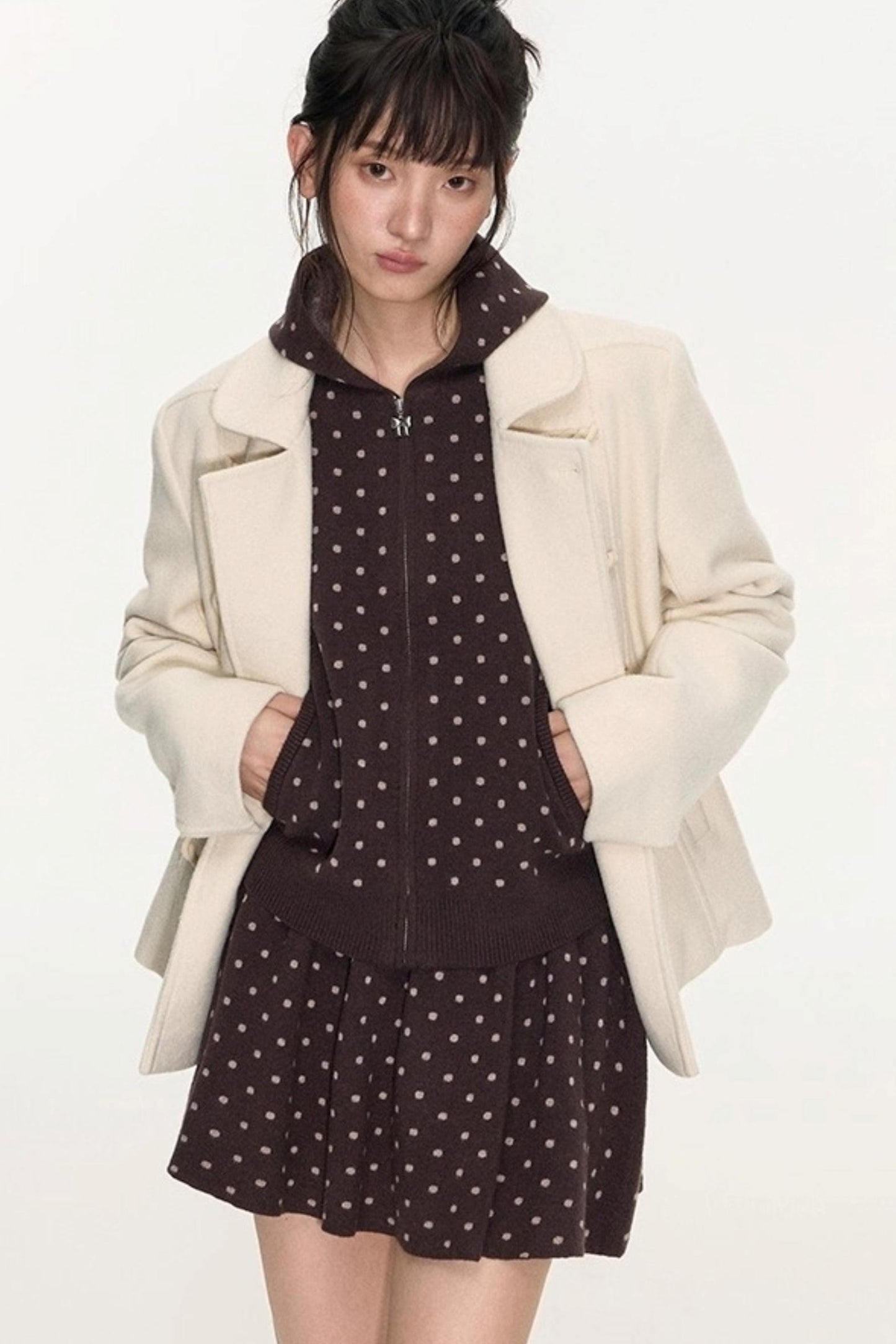 Polka Dot Hooded Knit Sweater Skirt Set-Up