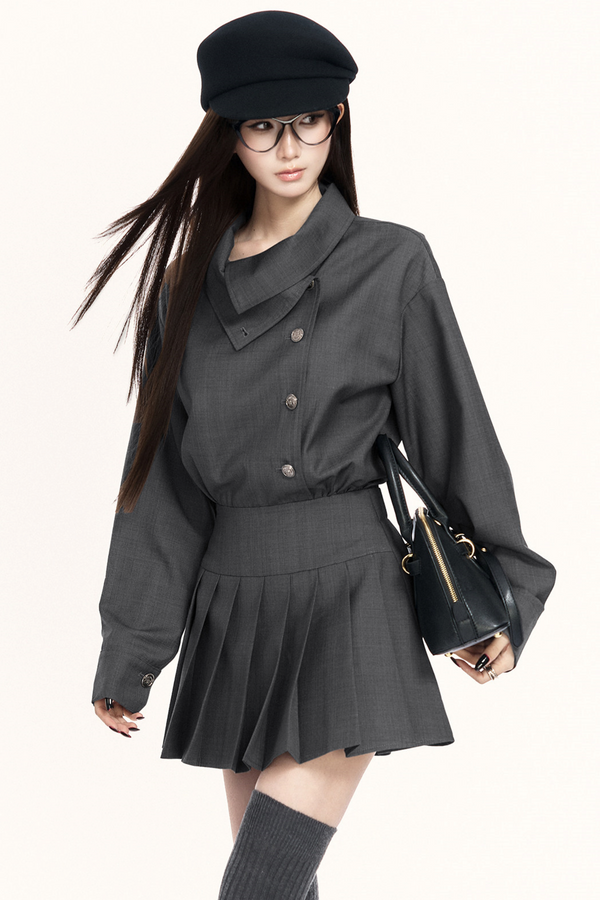 Retro Pleated Trench Dress