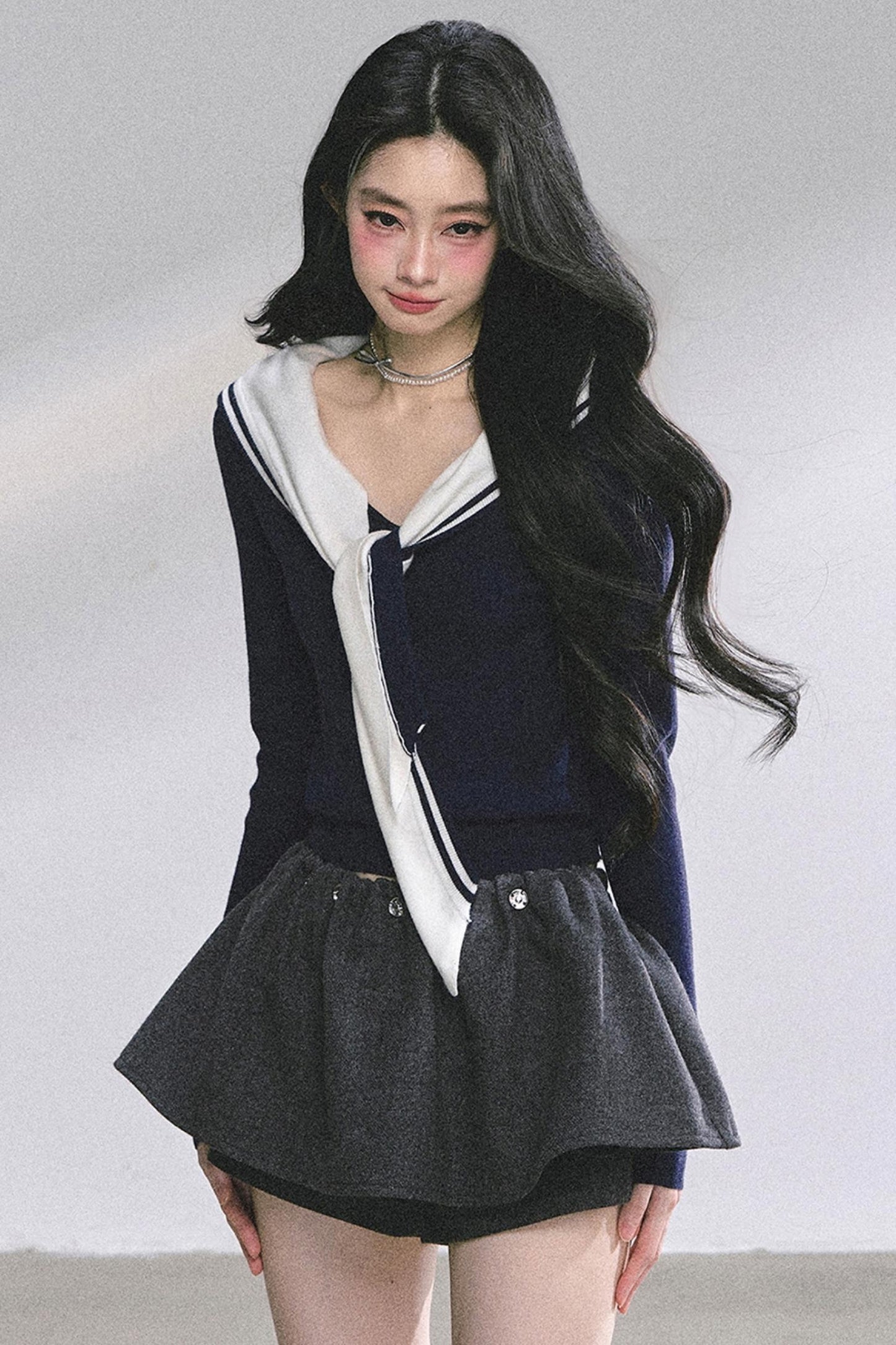 Slimming Navy Knitted Top