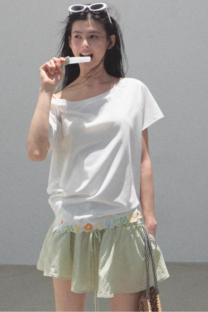 Cotton Off-the-Shoulder Embroidered Shirt