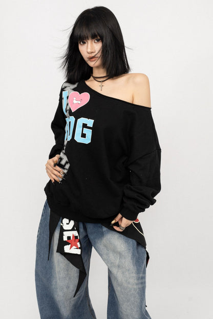 American Love Slanted Print Long Sleeve Top