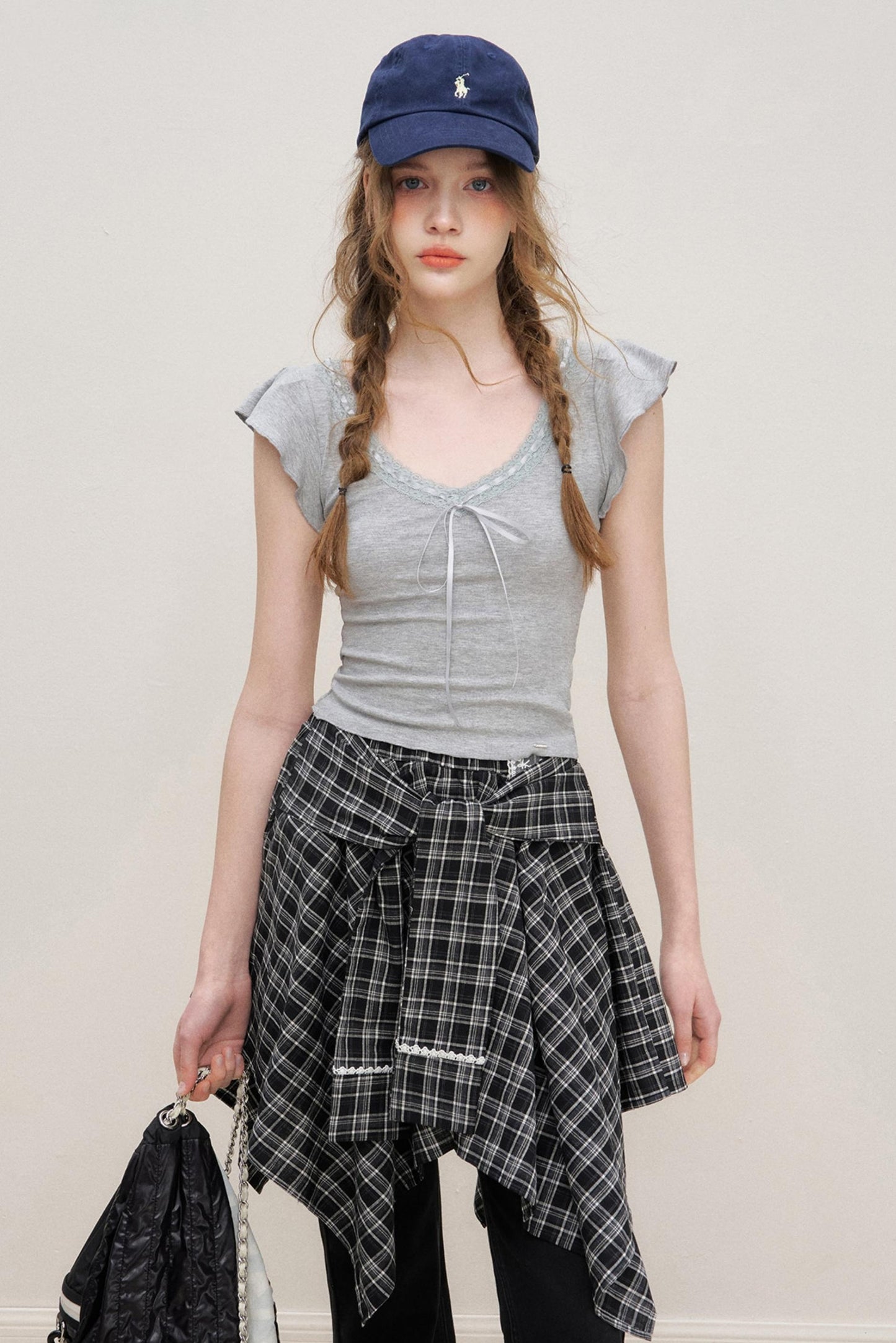 Asymmetrical Checkered Top- Skirt