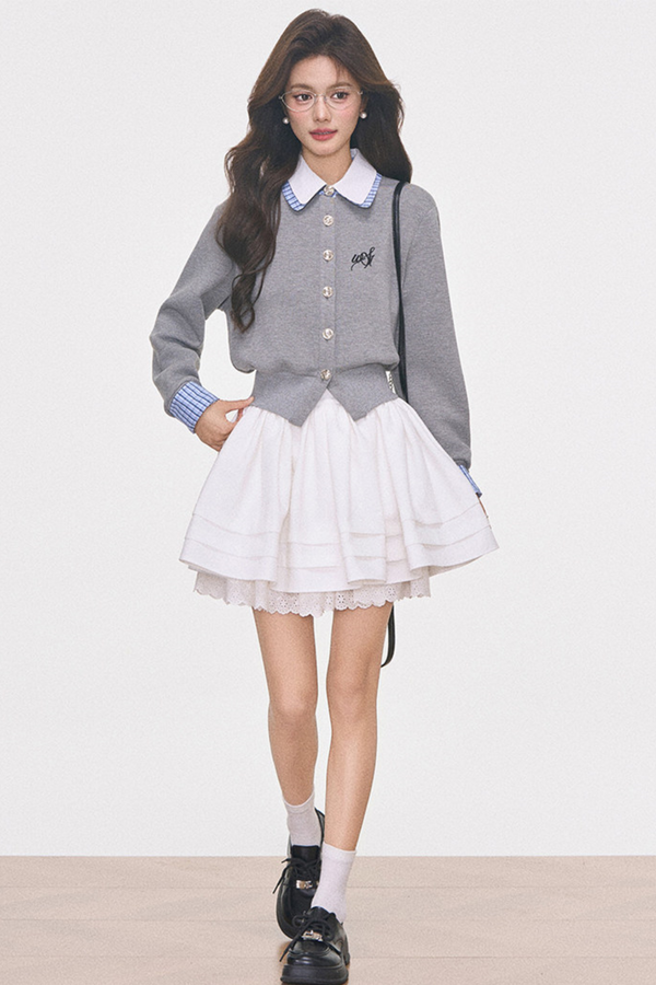 Knitted Cardigan Jacket and Skirt Set-Up