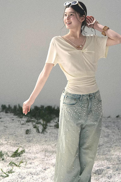 White Breaths V-Neck Top