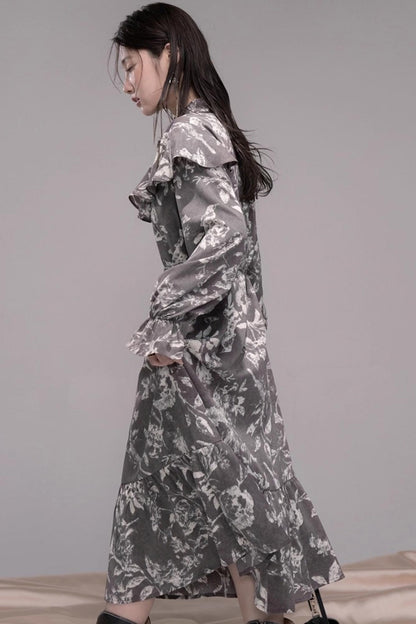 Lace-Up Shawl Collar Dress