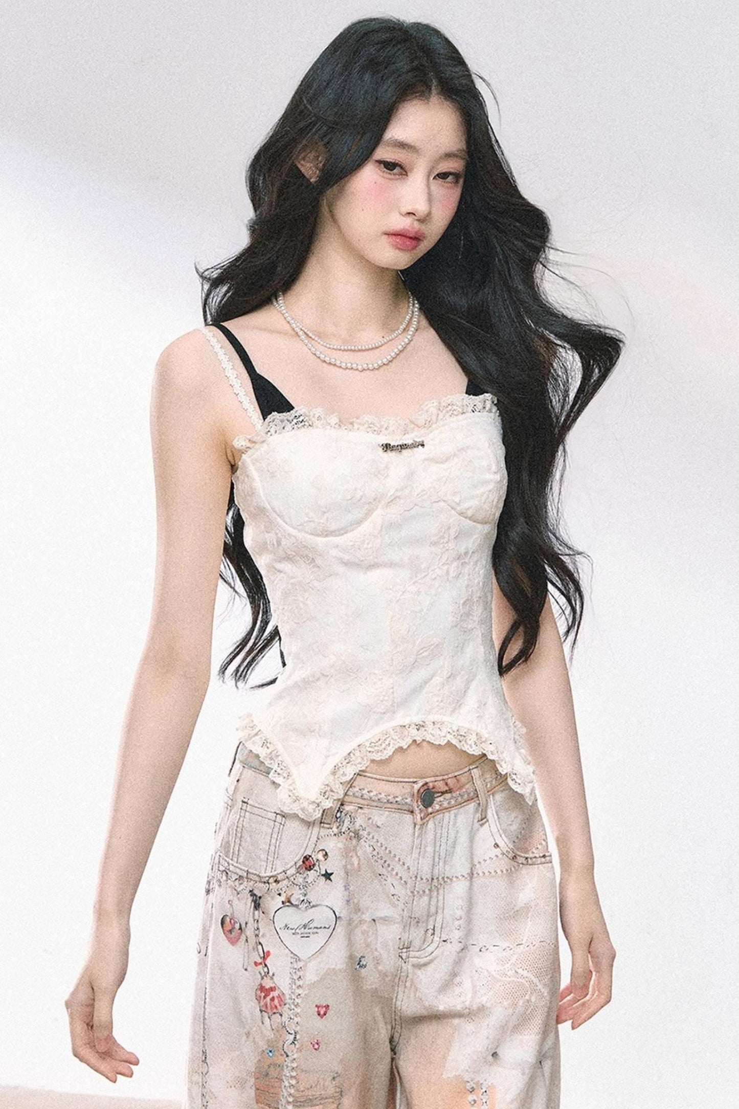 Lace Trim Slim Fit Crop T-Shirt