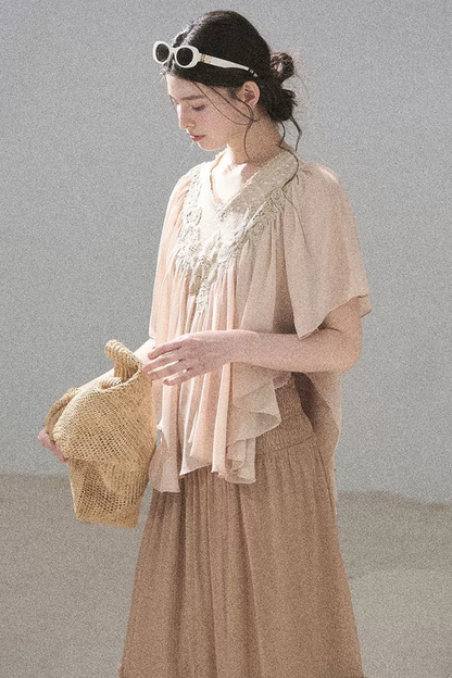 Lace Chiffon Ruffle Top