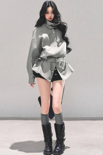 High-Neck Striped Jacket