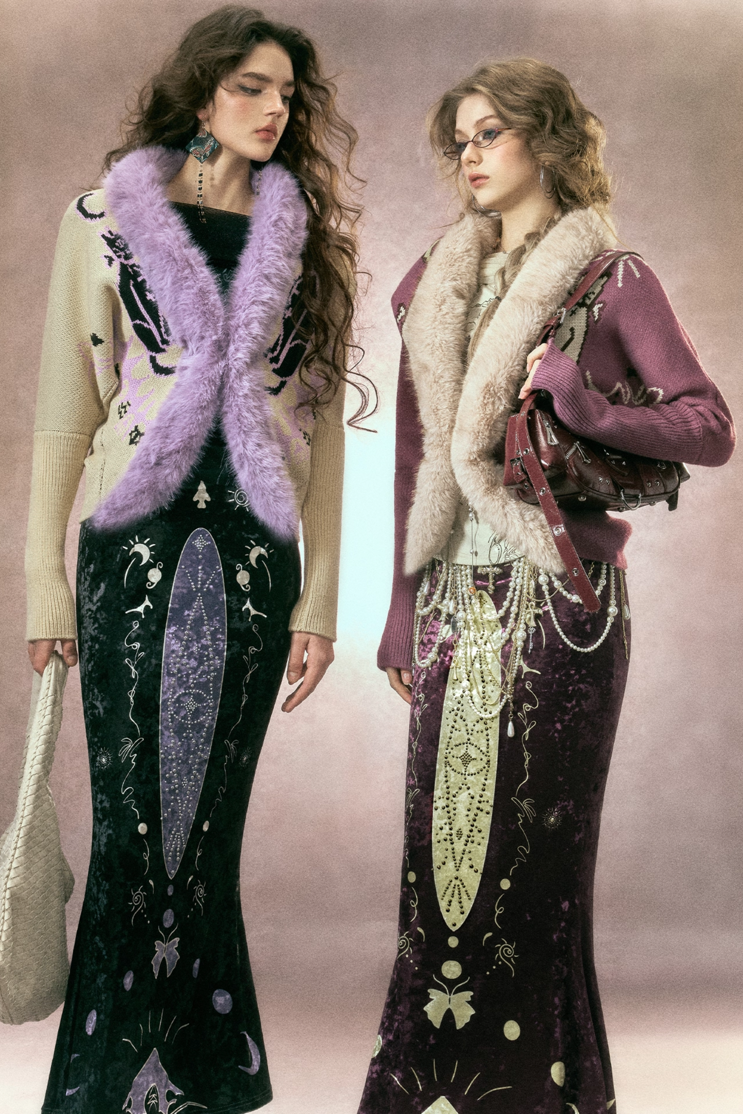 Hand-Painted Velvet Fishtail Skirt