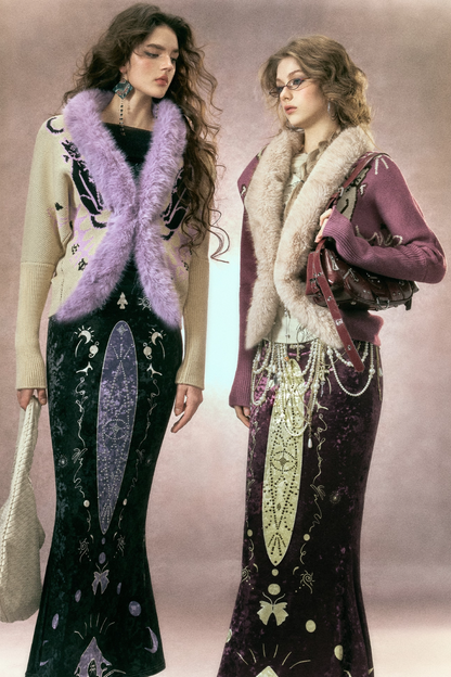 Hand-Painted Velvet Fishtail Skirt