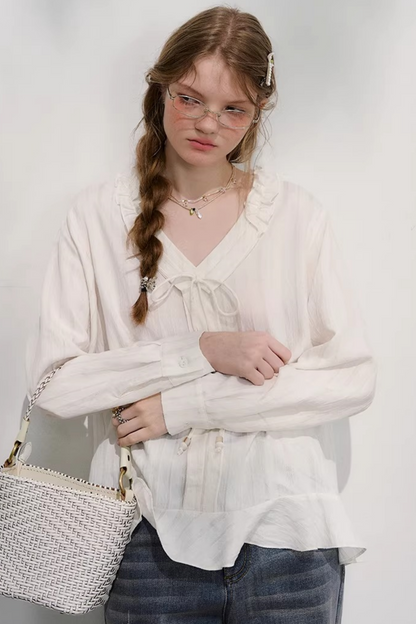 Striped Lace Sleeve Blouse