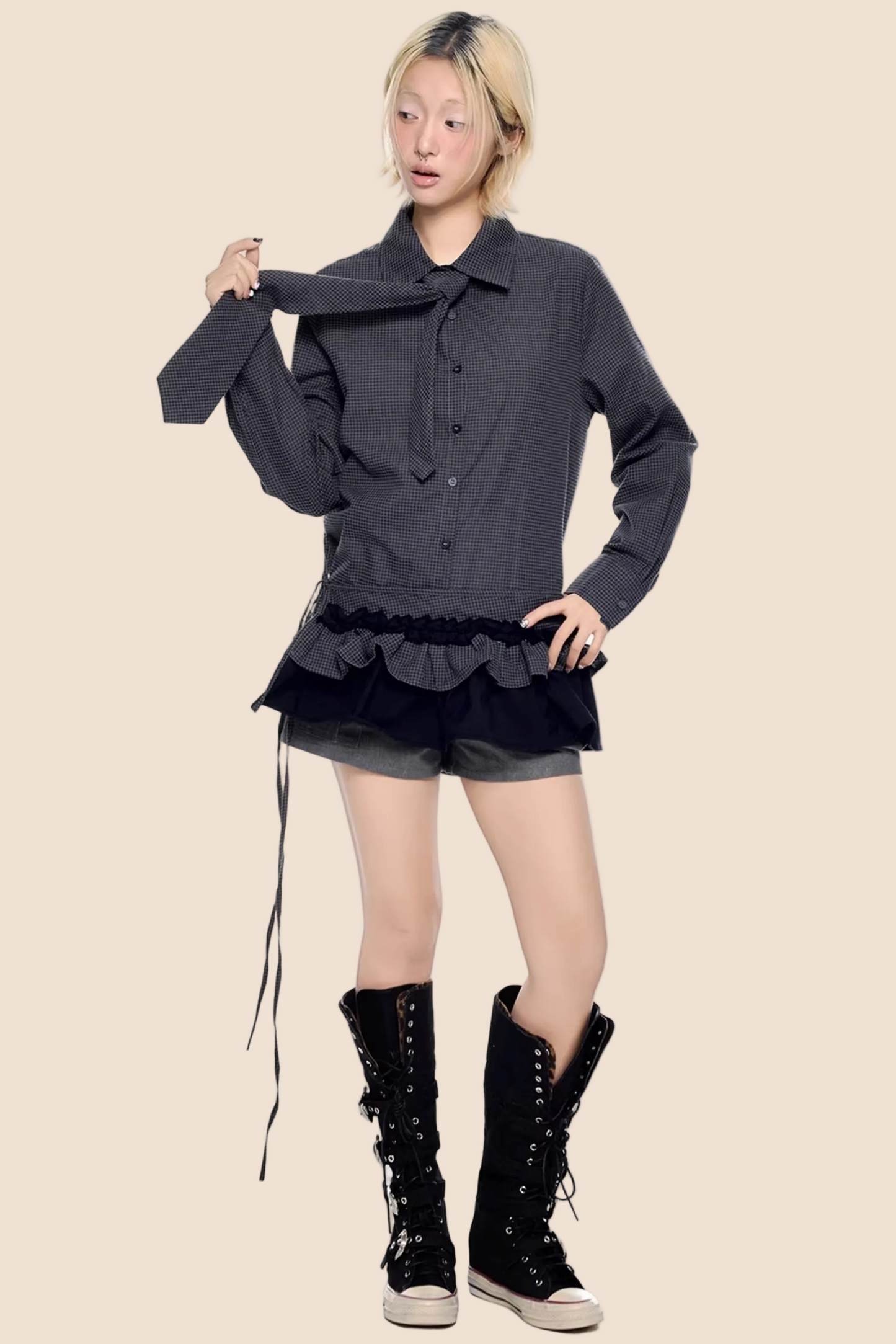 Kariertes Retro Faltenbluse