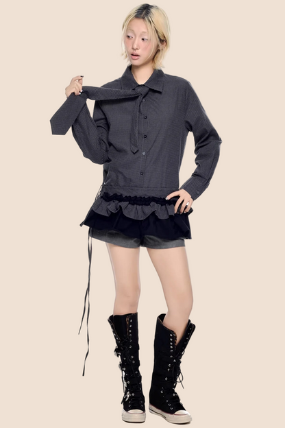 Kariertes Retro Faltenbluse