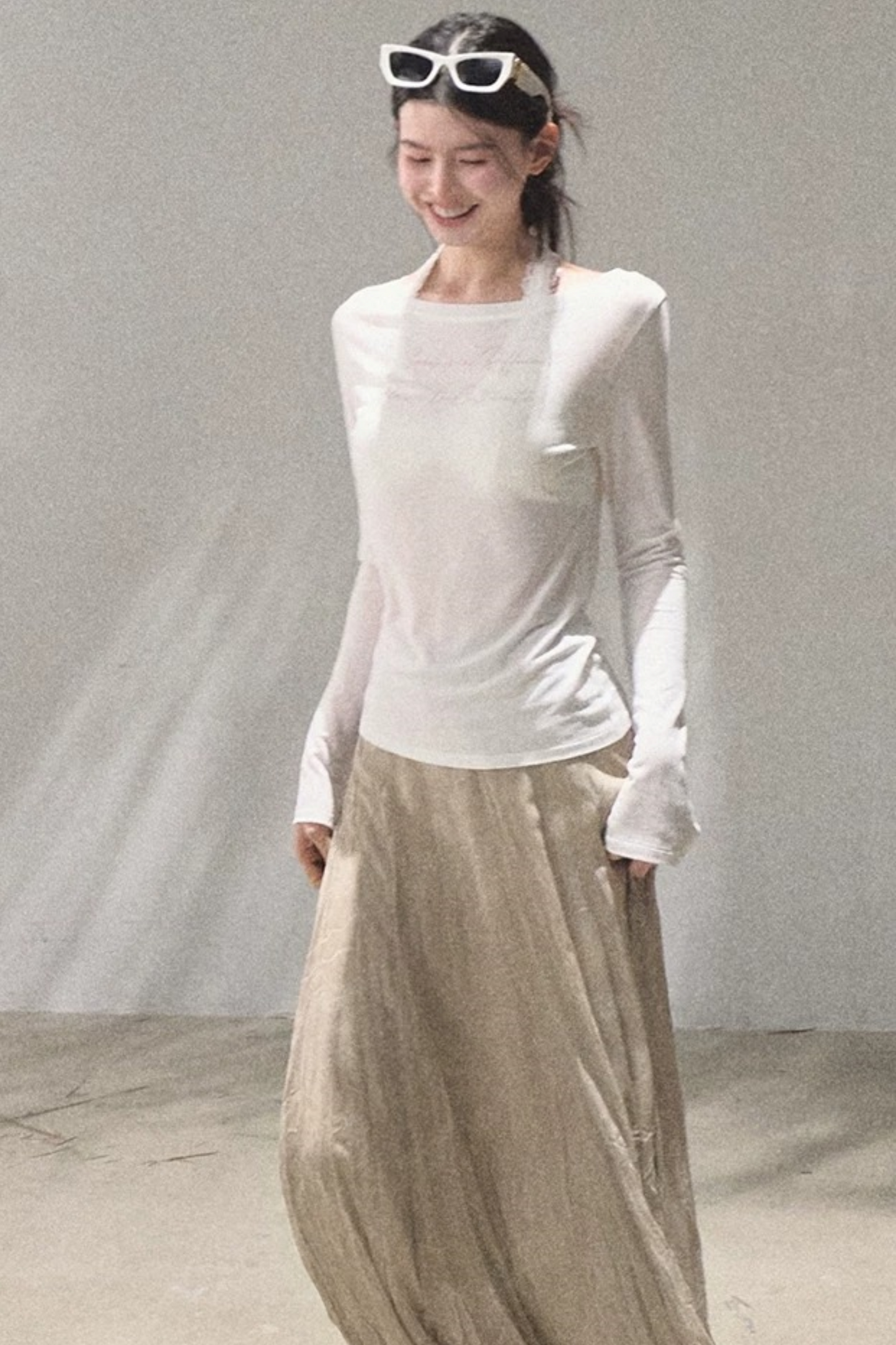 Printed Lyocell Linen Long Sleeve Top