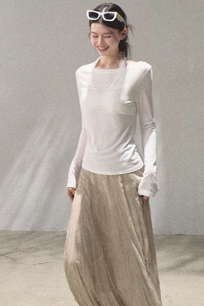 Printed Lyocell Linen Long Sleeve Top