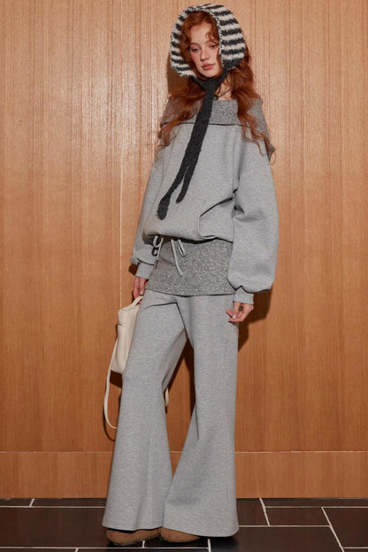 Gray Off-Shoulder Two-Piece Set-Up