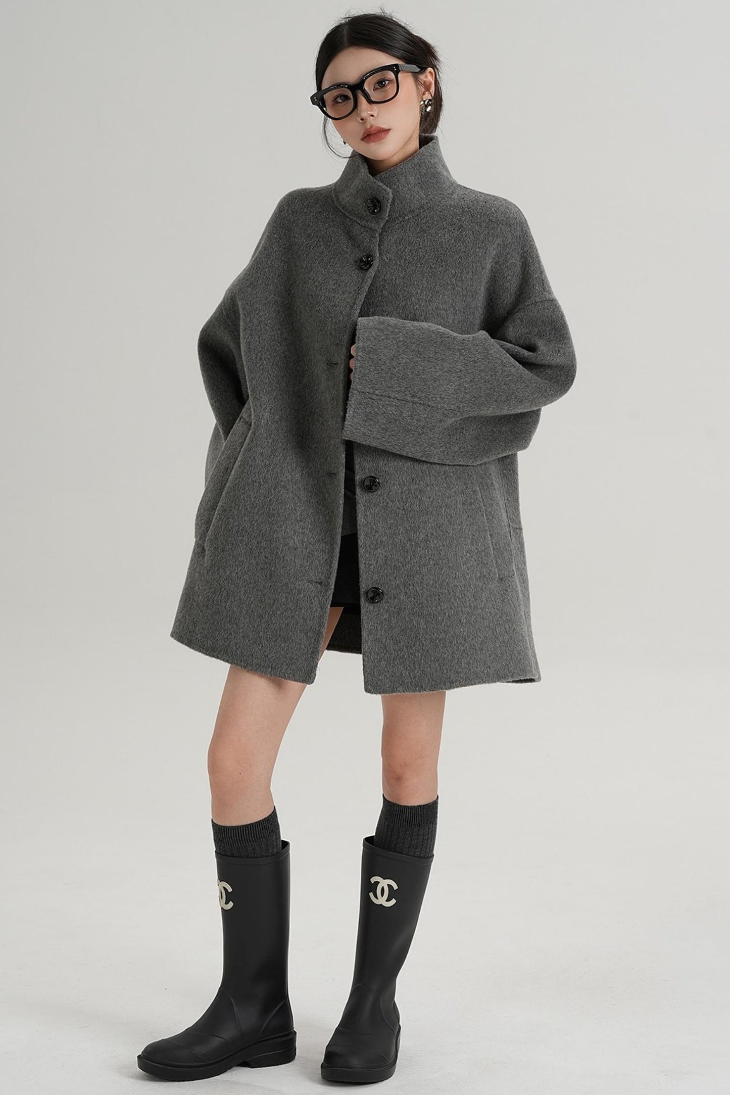 Stand-Up Collar Loose Sleeve Wool Jacket