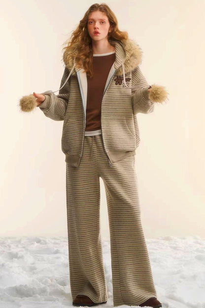 Retro Velvet Striped Jacket Set-Up