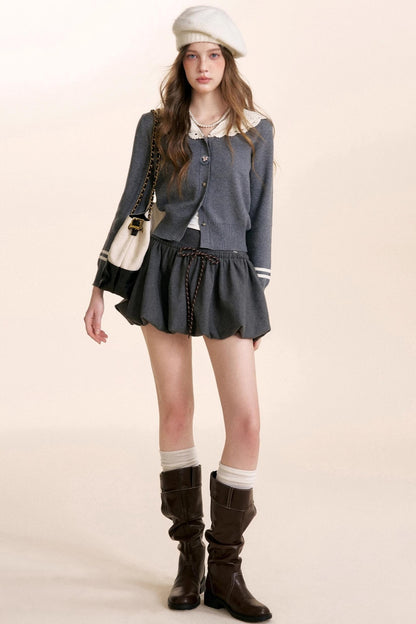 Navycore Crochet Lace-Up Cardigan