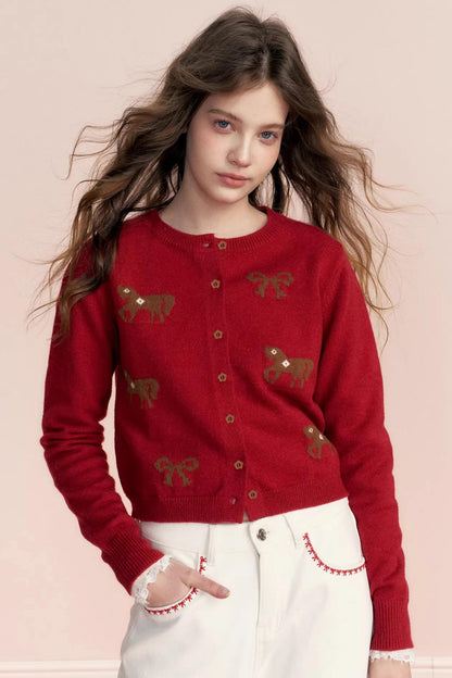 Floral Wool Bow Cardigan