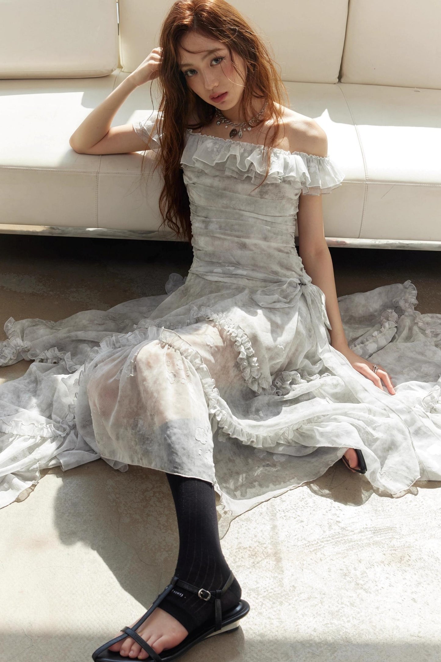 Vintage Gray Ruffle Dress