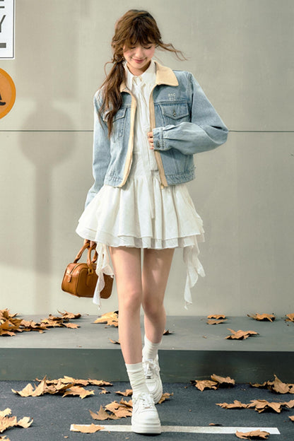 Light Blue Suede Denim Jacket