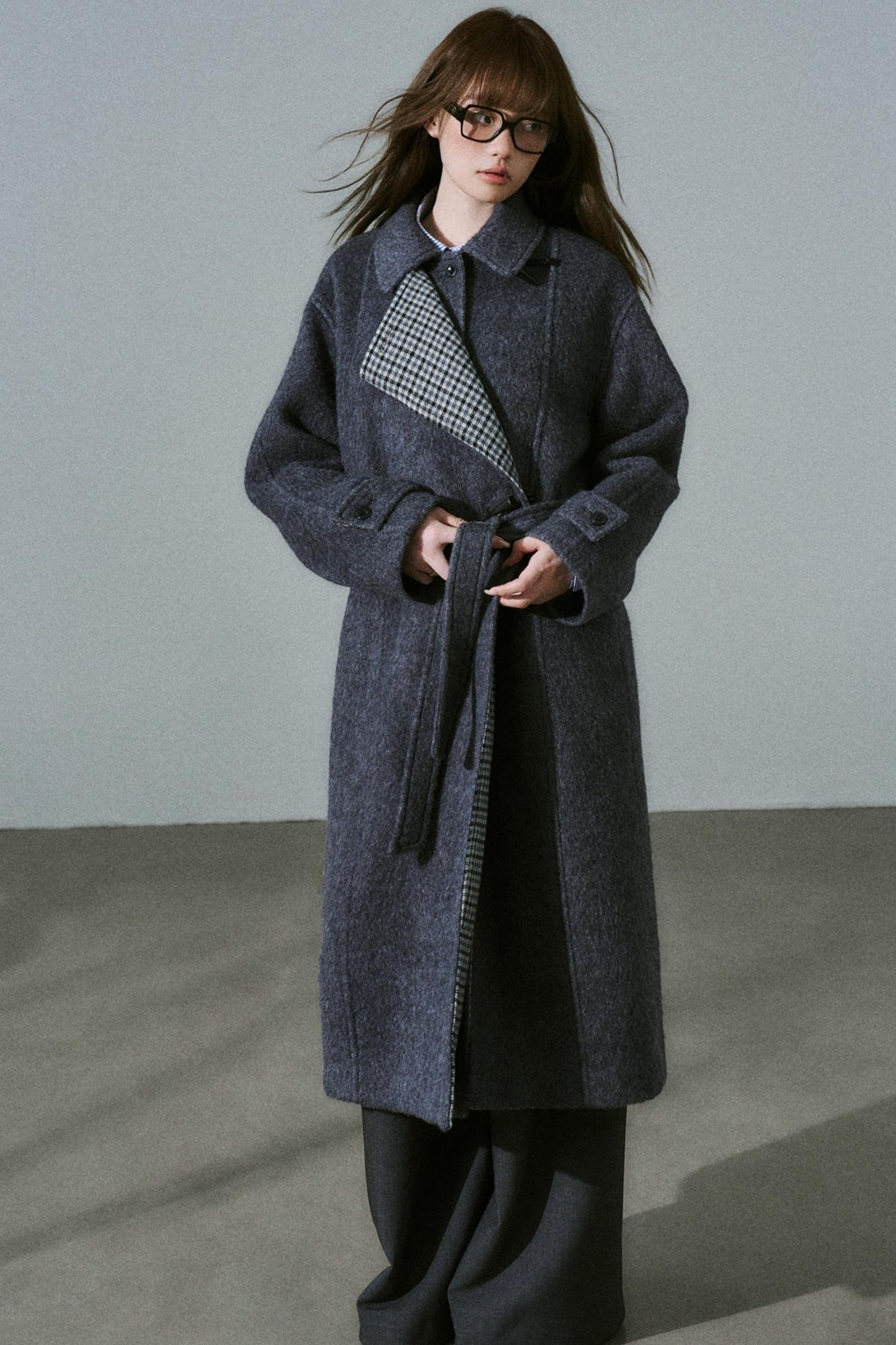 Wool Tweed Plaid Long Coat