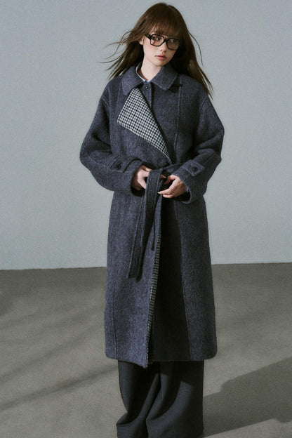 Wool Tweed Plaid Long Coat